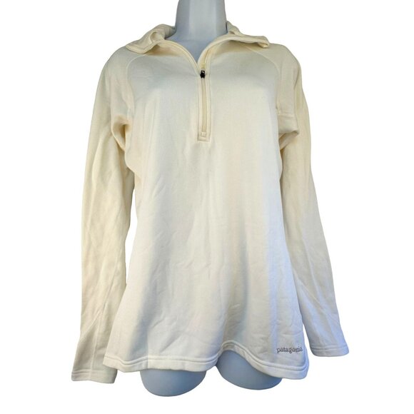 Patagonia Womens Baselayer Ivory Large 1/4 Zip Neck Performance Capilene 4 NEW - Picture 1 of 12